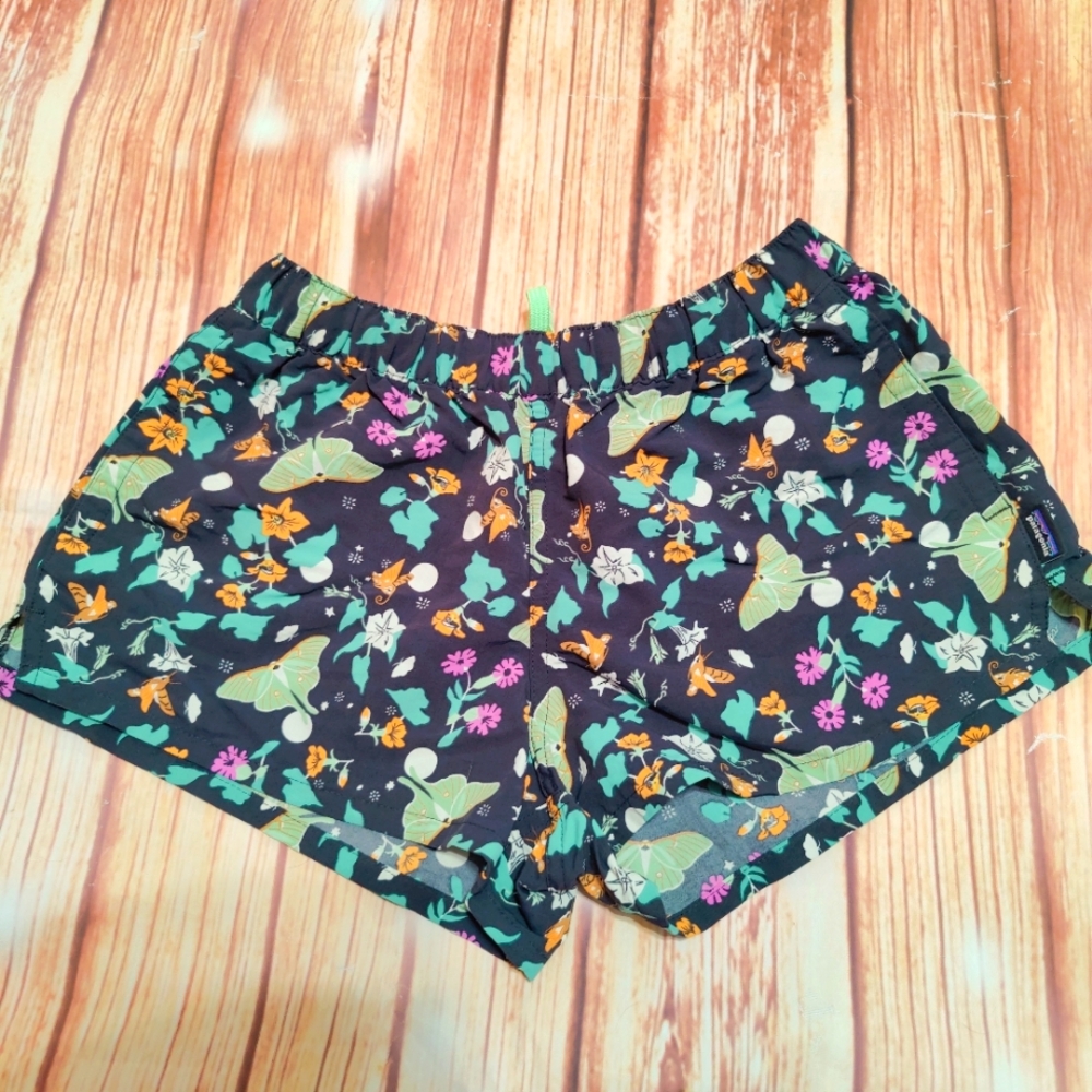 Patagonia short Board Shorts nature Moths Floral black drawstring XS